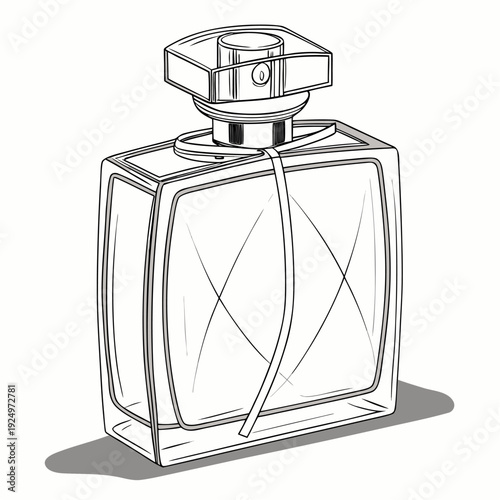 Line art perfume bottle with ribbon.


