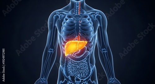 Human body with highlighted liver organ