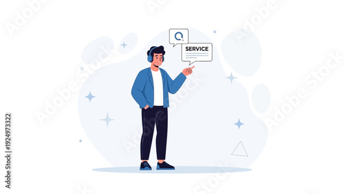 Customer Service Agent with Headphones and Speech Bubble