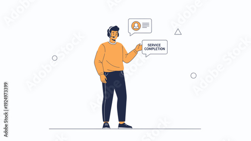 Customer Service Agent with Headset and Chat Bubbles - Service Completion