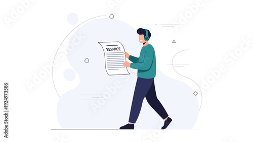 Customer Service Representative Holding Service Document with Headphones