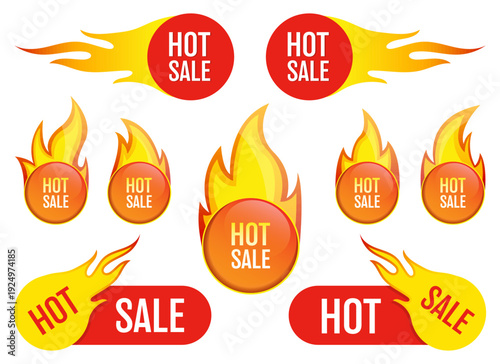 Fiery Sale: Eye-catching vector elements designed for promotional marketing.