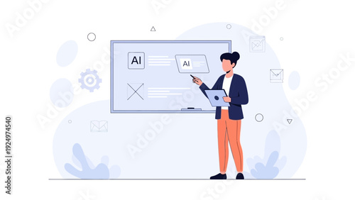 AI Presentation: Teacher Explaining Artificial Intelligence Concepts on Whiteboard