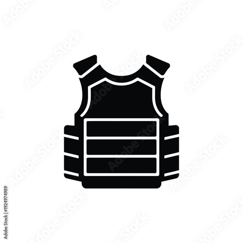 Black and white illustration of a tactical bulletproof vest with protective plates isolated on white background, Vector, illustration