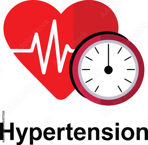 Medical symbol showing a red heart with an ECG pulse line and a round blood pressure monitor