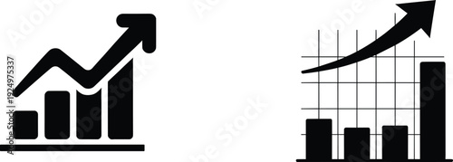 Business growth chart icon, rising arrow financial graph, profit increase concept, market analytics statistics, revenue performance vector illustration isolated on white background