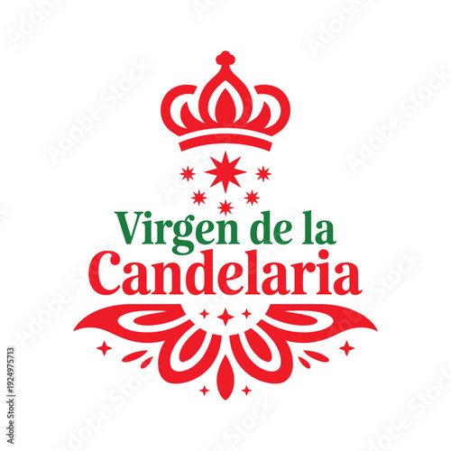 Religious emblem featuring the virgin de la candelaria with crown and decorative elements isolated on white background, Vector, illustration