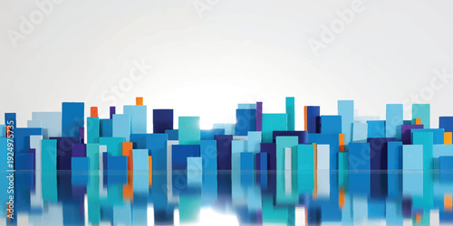Abstract blue city skyline vector illustration featuring a 3d business finance graph and urban skyscraper architecture design in a modern night cityscape concept