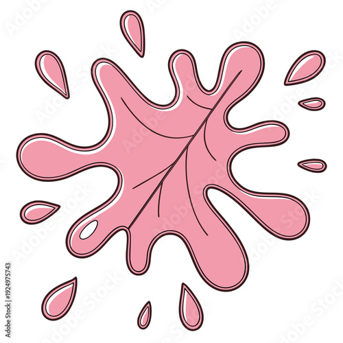 glossy pink splash with droplets radiating outward, giving it a lively and cartoon-like look.