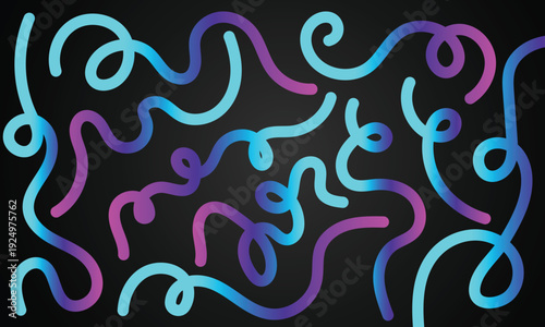 Eye-catching neon gradient wavy lines vector on black background, ideal for modern posters, music covers, web banners, and vibrant creative design projects. 