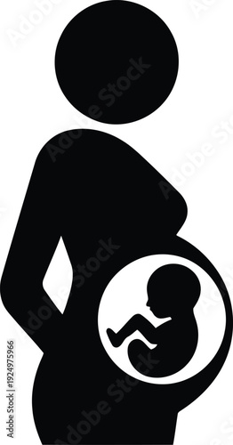 Silhouette of a pregnant woman showing the developing baby fetus inside her womb