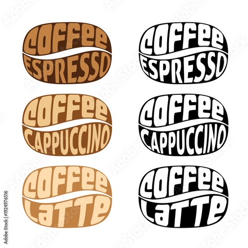 Coffee emblems. Latte, espresso, capuchino