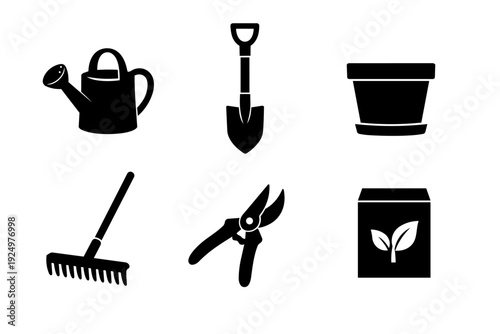 Gardening tools icons set for planting, cultivating, and horticulture