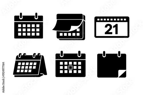 Calendar icon set, planning and scheduling daily tasks, managing important dates