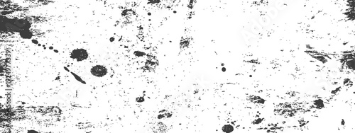 Black and White Grunge Distressed Texture Background Vector with Ink Splatters and Scratches for Overlay Effect