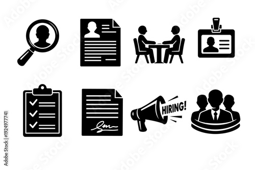 Human resources vector icons set covering hiring, recruitment, and job search concepts