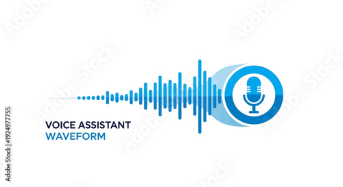 Voice assistant waveform illustration with microphone icon.