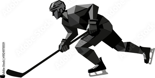 Dynamic Ice Hockey Stride Illustration - Geometric Low Poly Vector of Athlete in Motion. Perfect for championship promotional materials, sports apparel branding, and international athletic event graph