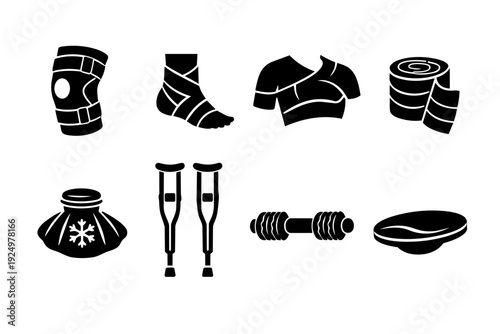 Icons representing physical therapy, injury recovery, and orthopedic rehabilitation