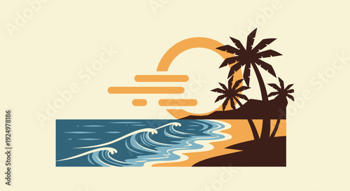 Vector tropical beach landscape illustration
