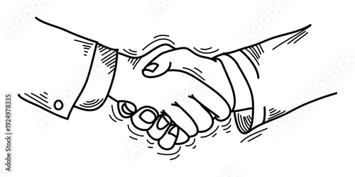 Hand drawn sketch illustration of a handshake. Shaking hands business on comic style. isolated on white background. doodle vector illustration