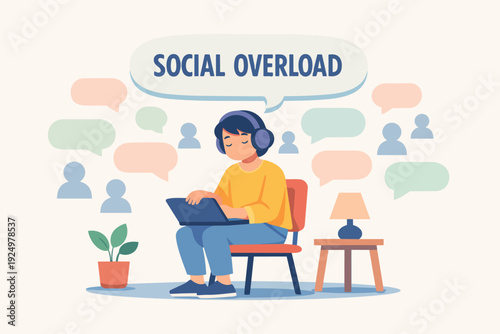 Person experiencing social overload from digital communication and online interaction