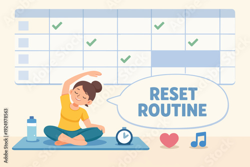 Woman resetting daily routine and tracking health habits for personal wellness goals