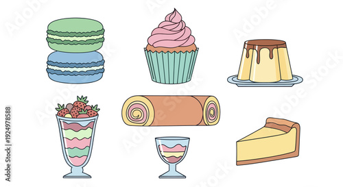 A cheerful collection of various sweet desserts and pastries.