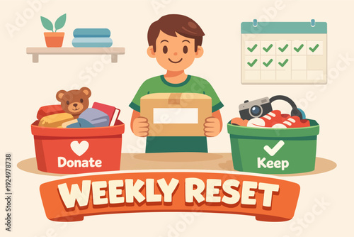 Weekly reset sorting belongings, decluttering, organizing home, donating items