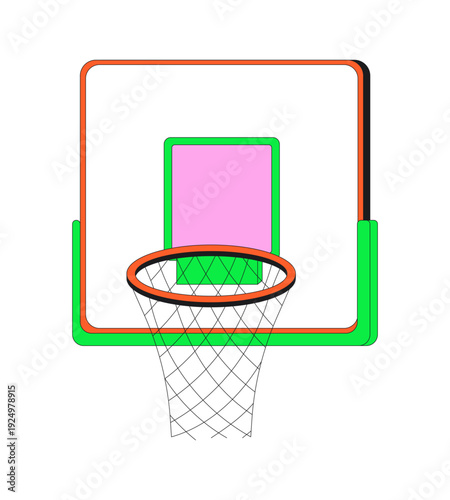 Basketball hoop with net and backboard 2D cartoon object. Sports equipment. Game goal. Training court. Outdoor play. Youth activity isolated element flat vector clip art on white. Spot illustration