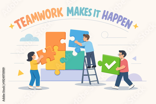 People collaborating on a jigsaw puzzle, showing teamwork and problem solving success