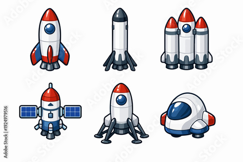 Space rockets and spacecraft collection for cosmic travel and exploration