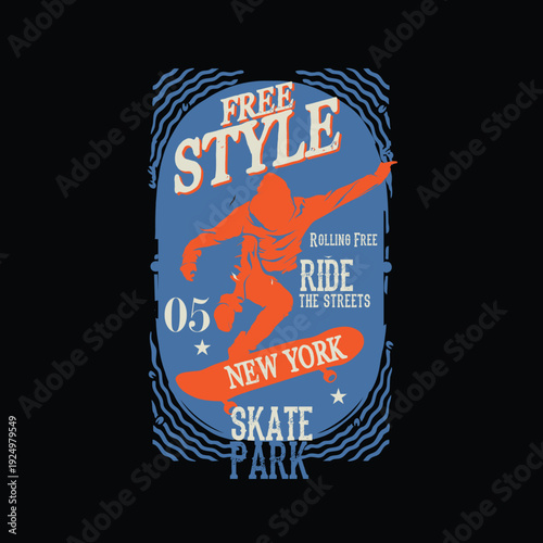Free Style New york skate park retro skate rider vector poster graphic