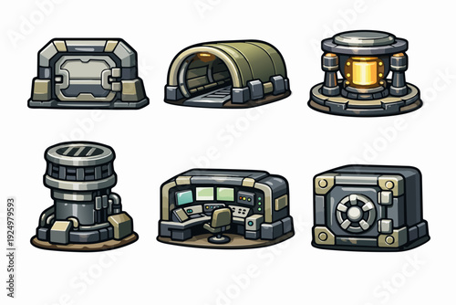 Building sci-fi game assets: futuristic bunker, power generator, vault, and control room