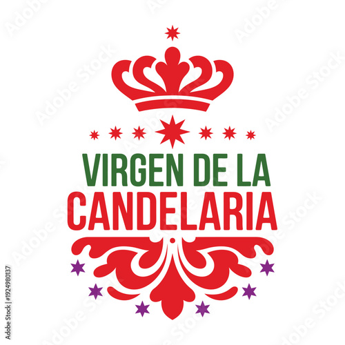 Symbolic depiction of the virgin of la candelaria with crown and decorative stars isolated on white background, Vector, illustration
