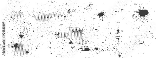 Black and White Grunge Ink Splatter and Halftone Dots Texture Background