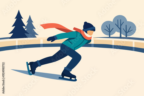 Person ice skating outdoors on a winter rink, enjoying seasonal sports and leisure