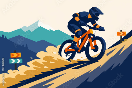 Mountain biker riding downhill creating dust on a steep trail