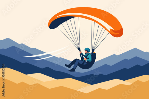 Paraglider soaring above mountain landscape enjoying flight and freedom in nature