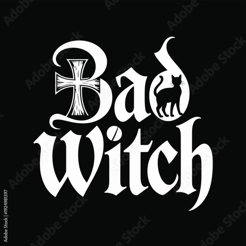 The gothic-inspired logo for a band or fictional character named bad witch isolated on white background, Vector, illustration