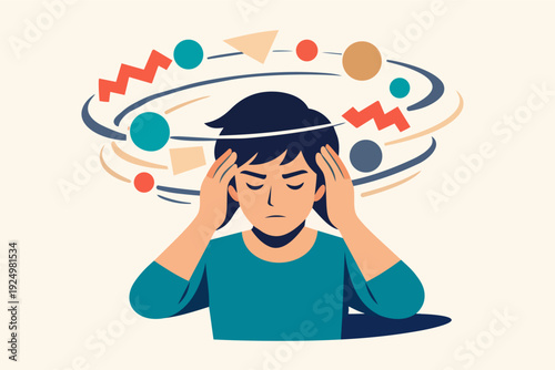 Person experiencing headache and mental confusion, feeling overwhelmed by stress and anxiety