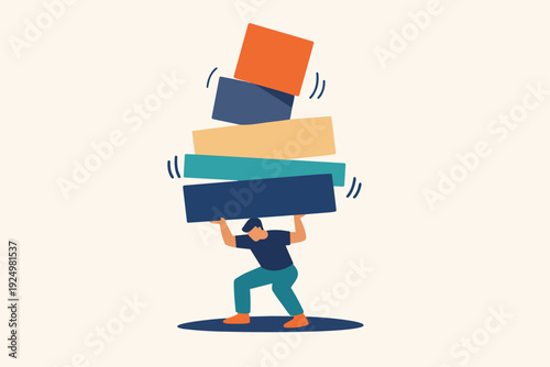 Man struggling with heavy workload experiencing burnout and stress at work