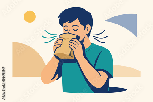 Person using a paper bag for breathing during a panic attack or hyperventilation