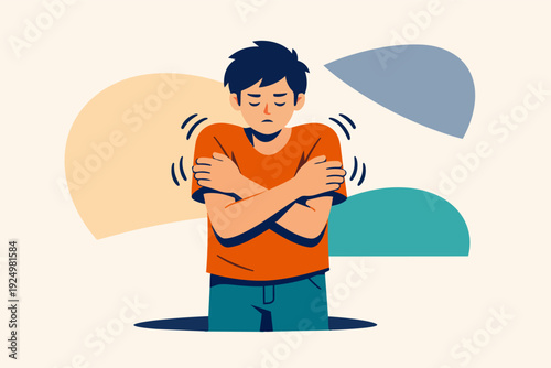 Man feeling sick with visible chills and trembling, having a fever symptom