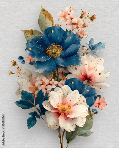 Elegant Floral Arrangement with Blue and White Blooms for Home Decor and Design