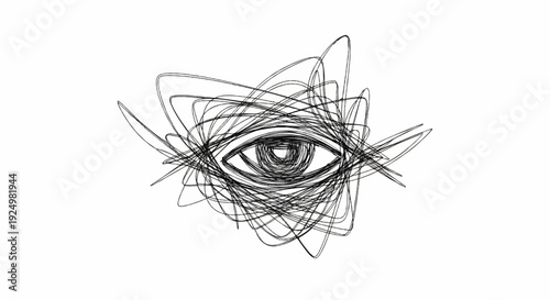 Abstract sketch of an eye, with chaotic lines forming a sense of observation
