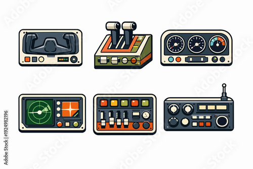 Aircraft cockpit gauges and control panels representing aviation equipment and technology