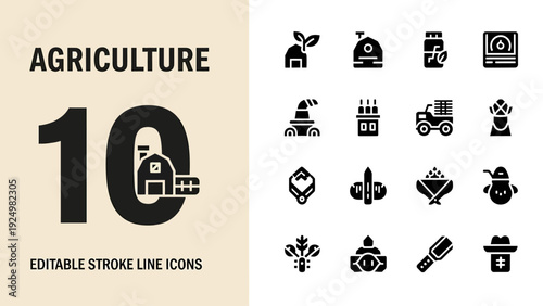 Agriculture Editable Stroke Line Icons Set.