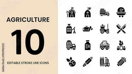 Agriculture Icons Set Editable Stroke Line Icons.