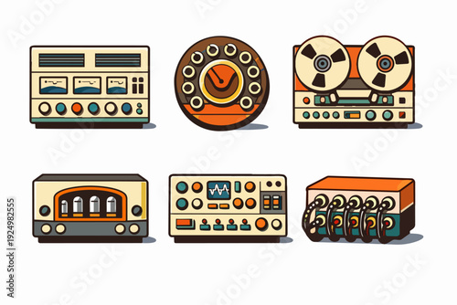 Collection of vintage audio electronic equipment presenting retro analog music technology